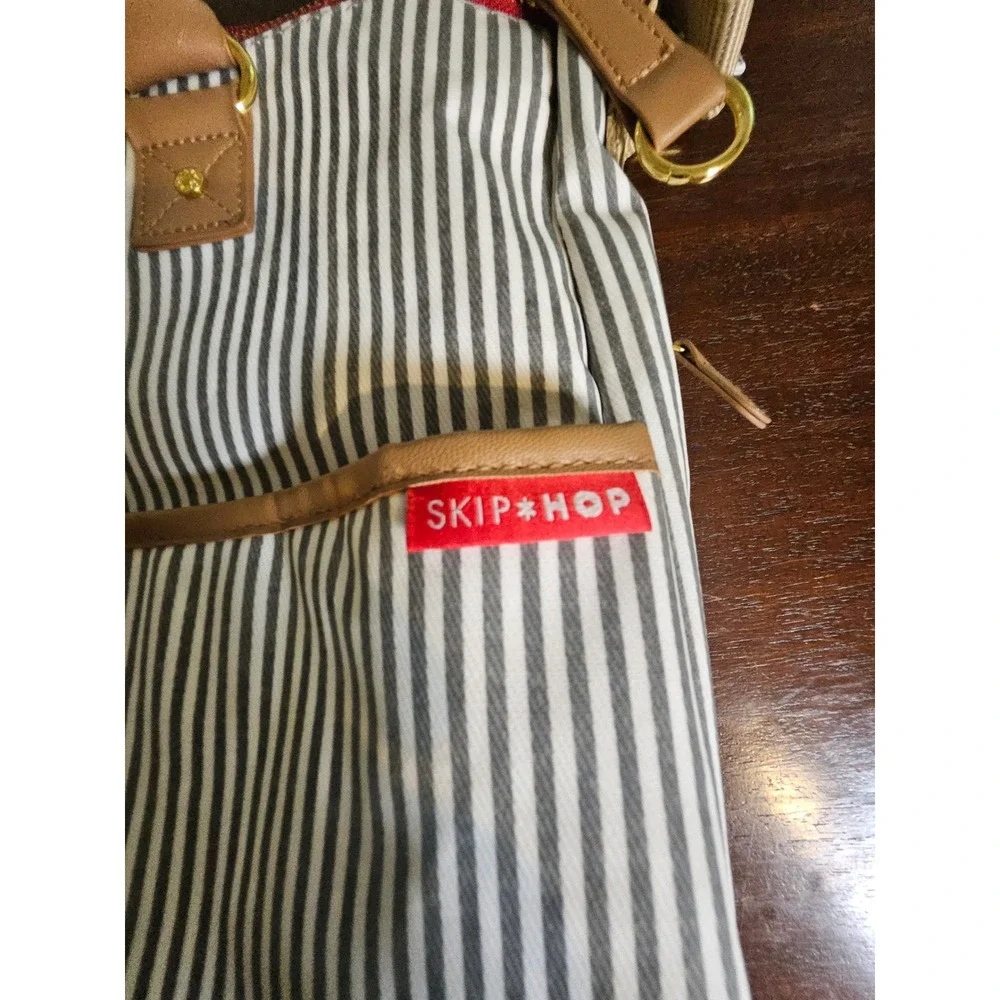 Skip Hop Duo Signature Diaper Bag Grey White Stripe Canvas Tote